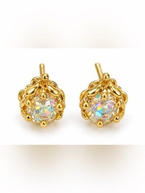 S925 Sterling Silver Gold Tone Multicolor Crystal Earrings